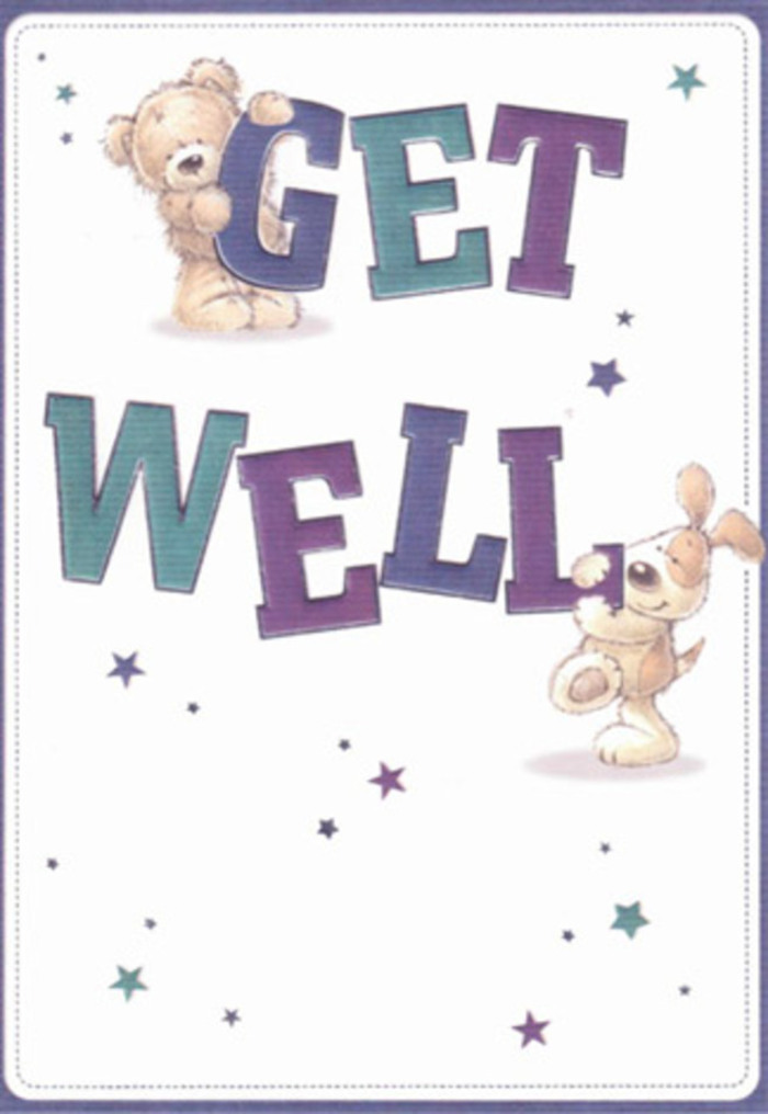This get well card feels like a gentle embrace, thoughtfully crafted for anyone in Enfield who needs a boost-a sentiment echoed by the loving artistry within. Two playful companions-a huggable, plush bear and an exuberant floppy-eared pup-animate the card with warmth and sincerity. They are nestled amidst fanciful, floating stars, sending waves of goodwill through a palette of soothing aquas, regal purples, and calming teals, each hue echoing the soft morning light that spills through Enfield's leafy parks. The bold, hand-lettered words 'Get Well' arch across the white backdrop, confident yet welcoming, every letter shaded in colour with a sense of tactile delight. The texture invites touch: the bear's fluffy coat and the puppy's velvety ears rendered so vividly that comfort seems only a moment away. As a florist who's seen countless smiles bloom at deliveries near Forty Hall or Enfield Chase, I recognise in this scene the tenderness imbued in every thoughtful bouquet. Coupled with a fragrant handful of seasonal flowers, this card creates a caring moment-a union of innocence, lightness, and local devotion. It's a gentle, reassuring celebration designed to lift spirits and reassure loved ones all across Enfield, regardless of their age or circumstance.