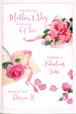This Mother's Day card appears like a tender embrace translated into flowers and script, its surface adorned with soft pink roses, drifting petals, and delicate ribbon. The main cluster of roses is lush and full, with layered petals in shades of blush and rose that look almost freshly picked from an Enfield garden, still holding the memory of early morning dew. A sprinkling of loose petals is scattered across a pale, uncluttered background, creating a sense of gentle movement, as though a light breeze has just brushed over a bouquet set down on a kitchen table near Enfield Town. A satin-like ribbon winds around the largest grouping of blooms, its soft curves echoing the natural spirals of the rose petals and adding the kind of finishing touch a professional florist might give when tying a Mother's Day arrangement. The light is kind and even, casting soft, feathery shadows that enhance the three-dimensional feel of the roses without overwhelming the calm mood. Flowing, hand-lettered calligraphy carries the Mother's Day greeting, its curves and loops dancing lightly among the petals, wrapping the visual message in warmth and affection. The combination of luxurious florals, subtle colours, and heartfelt words evokes the sensation of giving a beautifully wrapped bouquet alongside the card, perhaps delivered across Enfield-from the quieter streets near Forty Hill to the lively heart of Enfield Chase-so that a much-loved mum can feel cherished, seen, and celebrated with every petal and phrase.